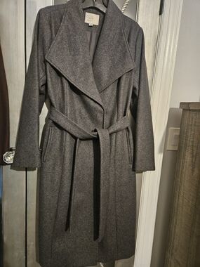 a new day Dark Gray Wrap Belted Wool Coat